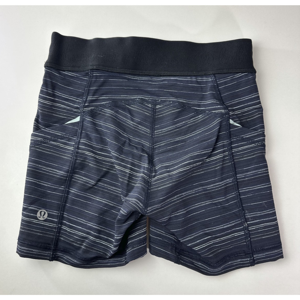Lululemon What The Sport Short Stripe Pockets Run Stretch Blue Black Size 2 - Picture 14 of 15